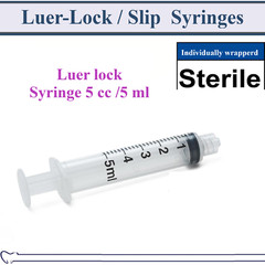AMGoods 5cc / 5ml LUER SLIP or LUER LOCK SYRINGES STERILE SYRINGE, NO NEEDLE!
