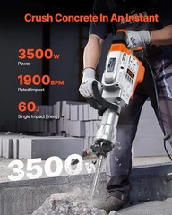 VEVOR Demolition Jack Hammer Concrete Breaker 3500W Electric 2 Chisel Bits Black