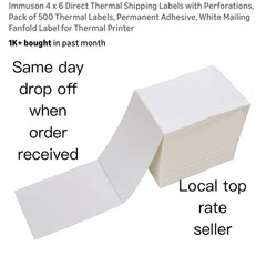 4″x6″ Fanfold Direct Thermal Shipping Labels for Zebra and Rollo 500 PCS