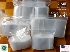 3″x 4″ CLEAR 2 MIL TOP LOCK ZIP SEAL BAGS POLY PLASTIC RECLOSABLE SMALL BAGGIES