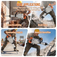 1500W Electric Demolition Jack-Hammer, 1800 BPM Heavy Duty Jack-Hammer Concrete