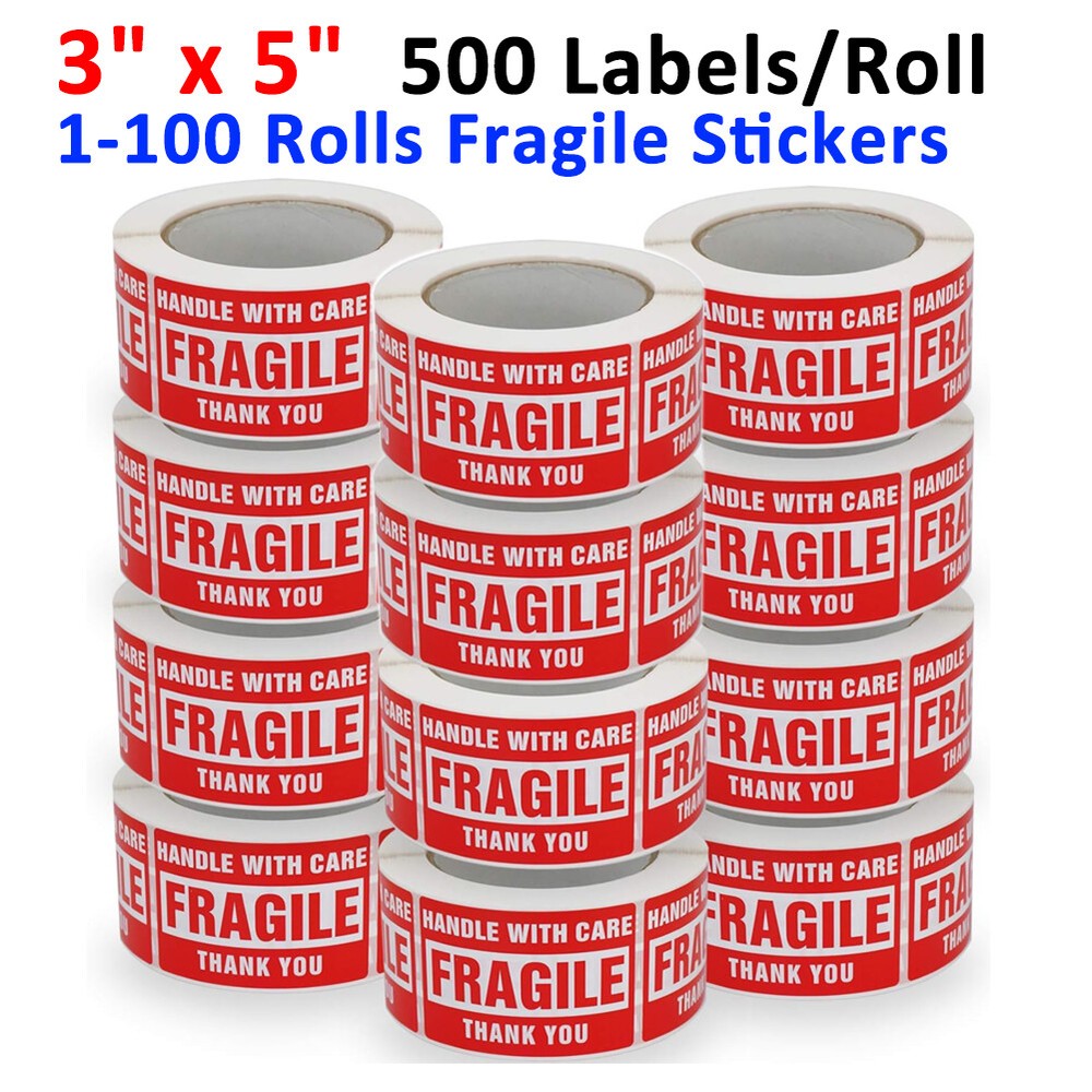 3″ x 5″ Fragile Stickers Fragile Labels Handle with Care Self Adhesive 500/Roll