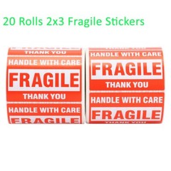 10000 2 x 3 Fragile Stickers Hand With Care Shipping Mailing Labels ( 20 Rolls )