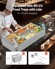 VEVOR Commercial Food Warmer 9-Pan 1500W Buffet Bain Marie with Glass Cover