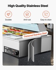 VEVOR Commercial Food Warmer 9-Pan 1500W Buffet Bain Marie with Glass Cover
