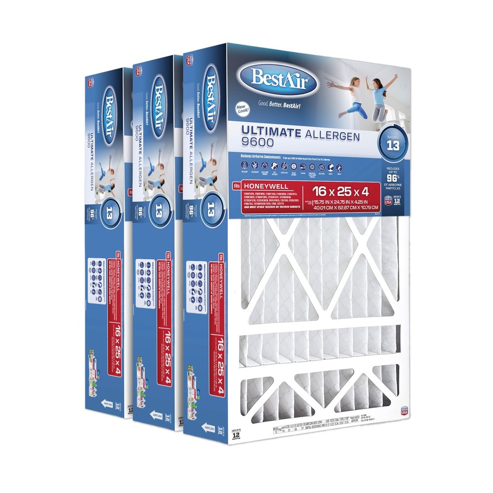 Bestair Hw1625-13R Ac Furnace Air Filter 16 X 25 X 4 Merv 13 Removes Allergens