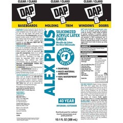 Dap 7079818156 Silicone Caulk, 10 Oz, Cartridge, Clear, Silicone Base, Alex Plus