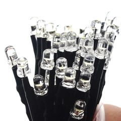 100x White LED Single Bulb Small Light Wire 5V-12V DC 3mm Bright Round Top Clear