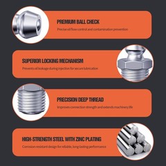 M8 Zerk Grease Fittings, Metric Grease Nipples with 45-Degree Angle, Grease F