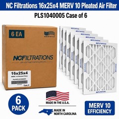 6 Pack NCF 16x25x4 MERV 10 Pleated Air Filter PLS1040005 New USA