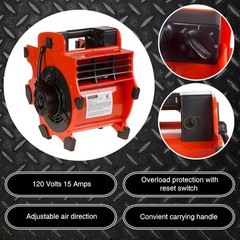 3-Speed 1600W Portable Carpet Dryer Blower Fan Red
