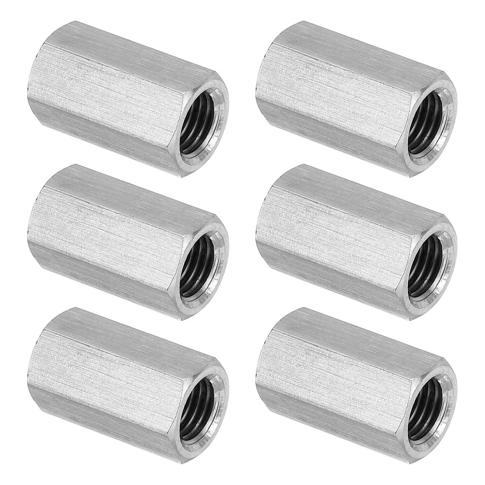 6Set M10 x 1.25 Pitch 25mm Length Stainless Steel Hex Coupling Nut Connector