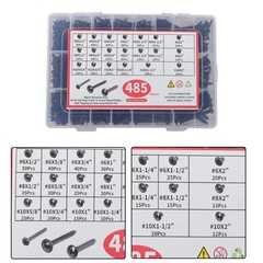 Round Head Truss Head Flat Head Screws Assortment – 485 Pcs #6 #8 #10