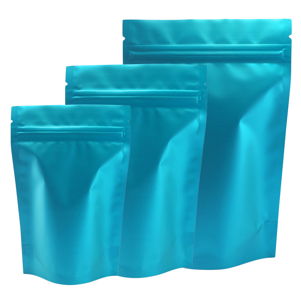 100 Zip Seal Matte Blue Metallized Mylar Foil Stand-Up Food Grade Pouches Bags