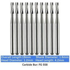 10-100pc Vakker Dental Carbide Burs FG558 19mm Straight Fissure Bur High Speed