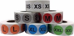 Color Clothing Size Stickers | 0.75″ Inch Round | 500 Pack | Pick One Size