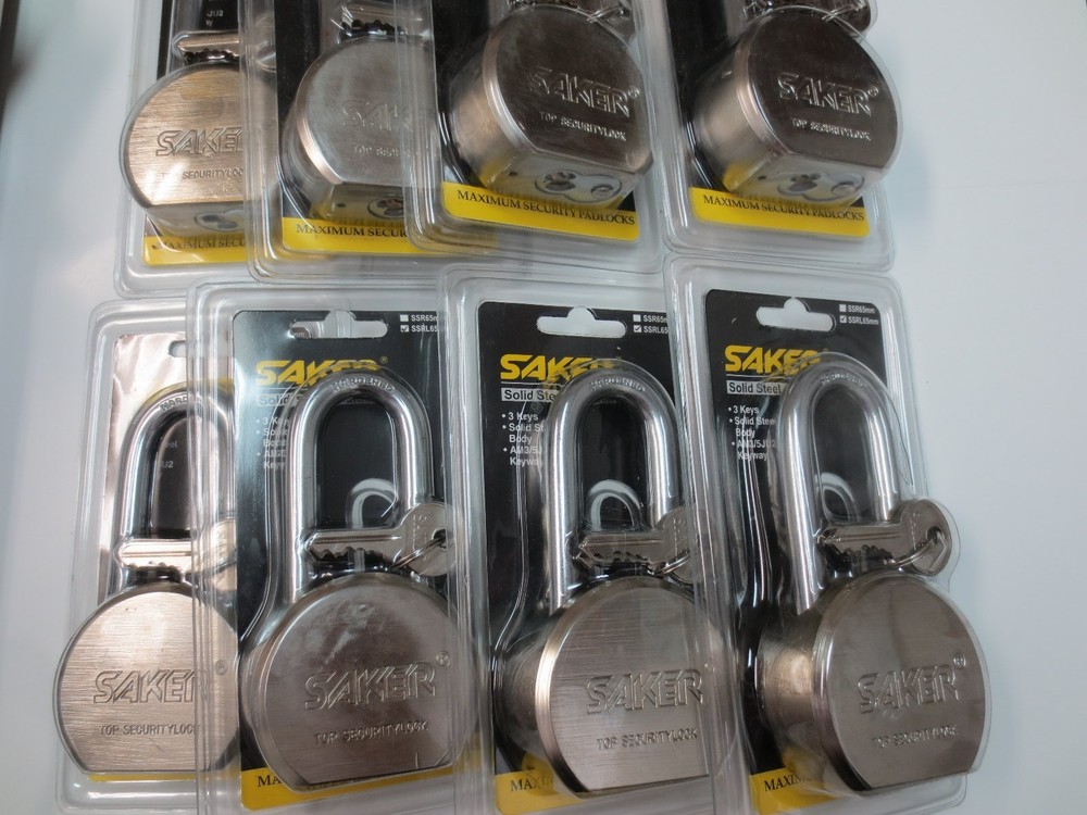 Lot 12 Saker 65mm Steel Ball Long Shackle Pad Lock / Keyed Same