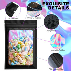 100 Pack Holographic Packaging Resealable Bags for Small Business -4 x 6 Inch Po