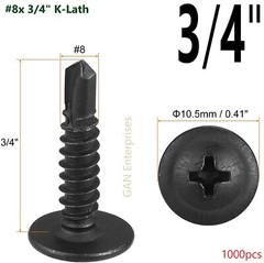 Modified Truss Head Self Drilling Screws #8 x 3/4″ K-Lath self taping Black 1000