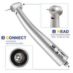Dental Fiber Optic Handpiece Air Turbine Light Quattro Water Spray fit NSK X600L