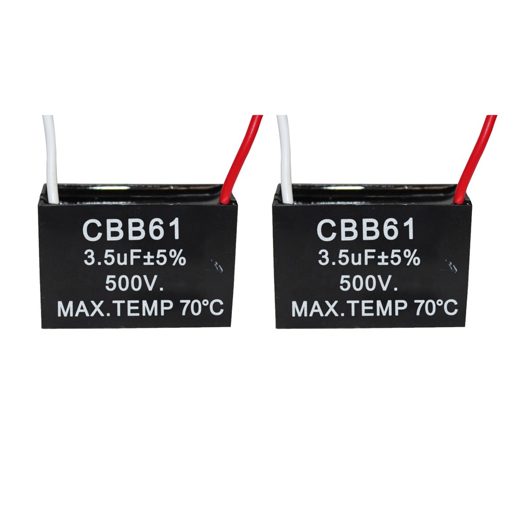 2PCS 500V 3.5UF CBB61 Ceiling Fan Motor Running Capacitor 2 Wire 50/60 Hz