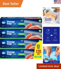 Durable 2 Gallon Resealable Bags – 120 Count with Double Zipper for Freshness