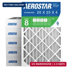 Aerostar 20x25x4 MERV 8 Air Filter, 6 Count, ACTUAL SIZE (19.50 x 24.50 x 3.75)