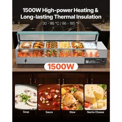 Uimoso Commercial Food Warmer with 6 Pans and Glass Shield for Buffet Use