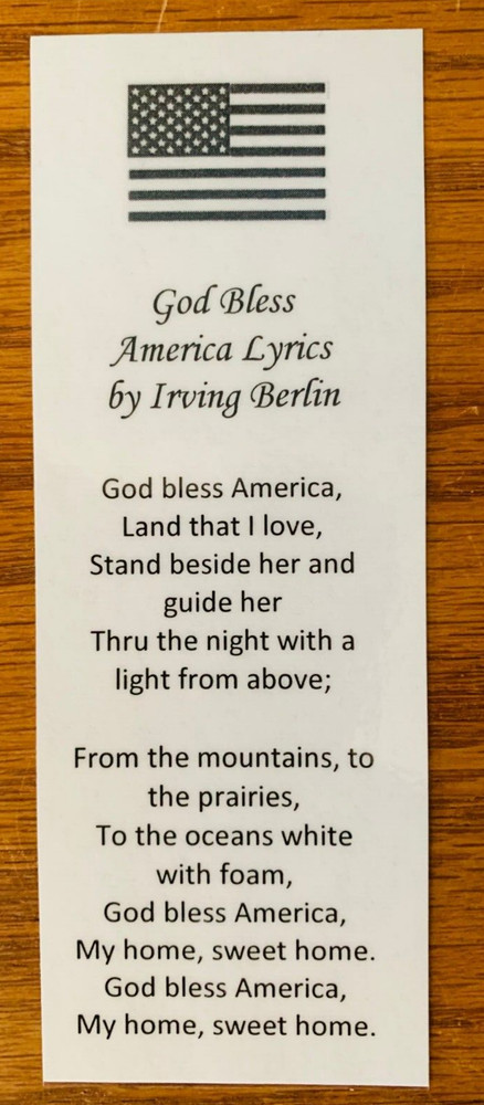God Bless America Lyrics by Irving Berlin Bookmark laminated New American Flag