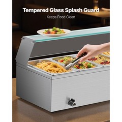 Uimoso Commercial Food Warmer with 6 Pans and Glass Shield for Buffet Use