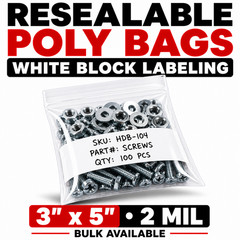 3×5 Clear Zip Poly Bags 2 Mil Reclosable White Block Bulk 1000 2000 3000 5000