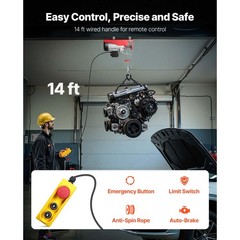 Electric Hoist 1320lbs Crane Winch with Wired Remote Control 1150W 110V