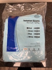 Isolation Gowns – Blue Knitt Cuff – One Size – Lot of 20