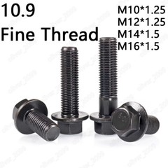 Black 10.9 Steel Fine Thread Hexagon Flange Head Bolts Screws M10 M12 M14 M16