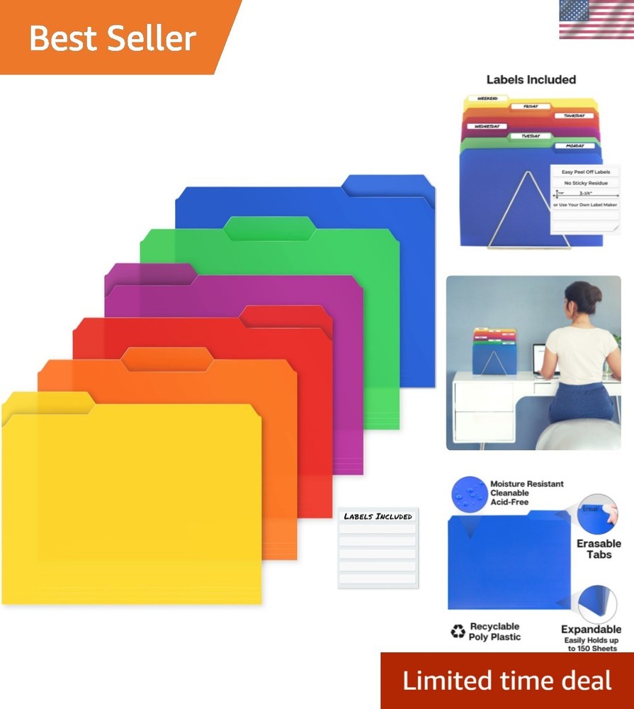 Vibrant 6-Pack Plastic Filing Folders 1/3 Tab for Stylish Document Organization