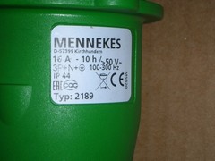 Mennekes Type 2189, D-57399, 100-300Hz, 50-500V 3P+N+G, 16A, 10H Const Mach Plug
