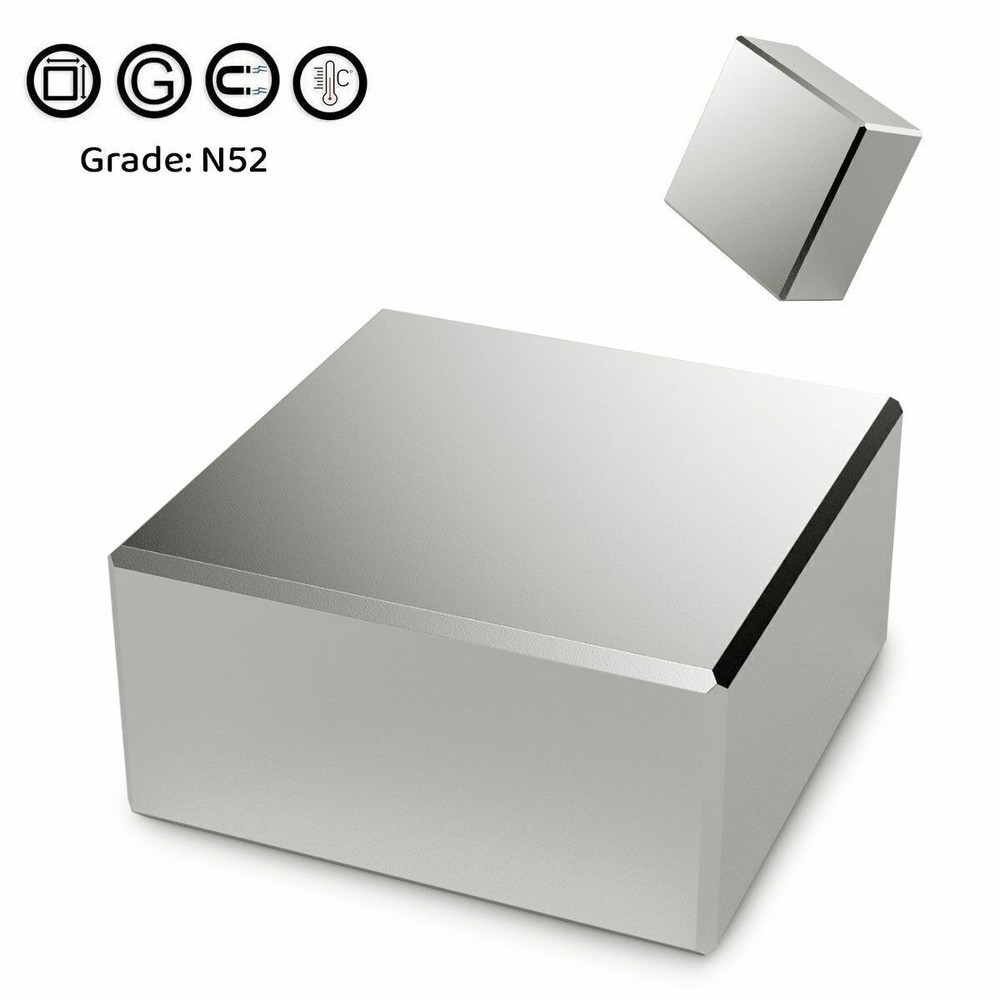 200LBS N52 Magnet Super Strong Neodymium Large Block Rare Earth 1.6″ X1.6″ X0.8″