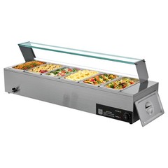Uimoso Commercial Food Warmer with 6 Pans and Glass Shield for Buffet Use