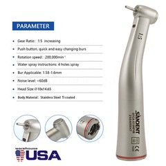 Dental 1:5 LED Fiber Optic Contra Angle Handpiece 4 Sprays Fit NSK Ti-MAX X95L