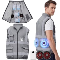 Gray Cooling Vest Jacket with 2 Fans 10000mah Battery Pack for Men Women Cond…