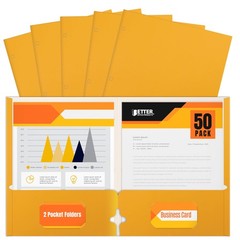 Better Office Products Two Pocket Portfolio Folders, Letter Size, Dark Yellow