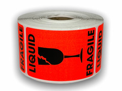 2×3, Broken Glass, LIQUID/FRAGILE, Br/Red500 labels per roll 1-40 RLS