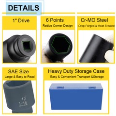 9PC 1″ ONE INCH DRIVE DR DEEP BIG SIZE AIR BLACK IMPACT SOCKET WRENCH TOOL SET