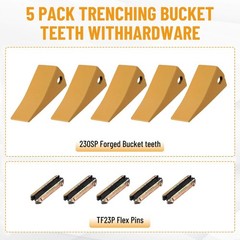 5PCS Universal Bucket Teeth w/ Pins 23, 230, 230SP for Backhoe / Skid / Mini Ex