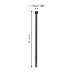 1000-Pack Premium 12″ Inch Black Nylon Zip Ties, 60 lbs, UV Resistant, 4.8mm