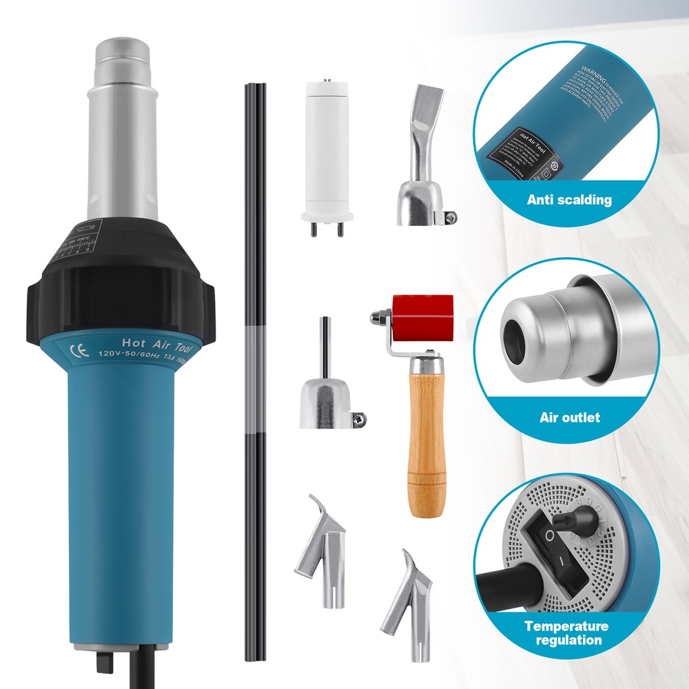 1600W Hot Air Torch Plastic Welding Gun Welder Pistol w/ Roller & 4 Nozzles