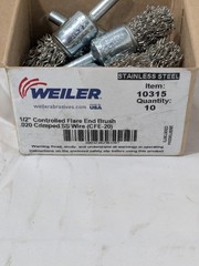WEILER End Brush: 1/2″ Dia, Stainless Steel, Crimped Wire Qty 10 10315