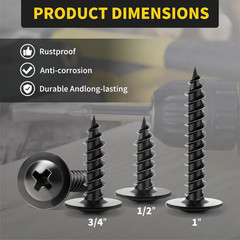 Wood Screws 3/4 Inch 125 PCS Premium Phillips Truss Head Black Wood Scr