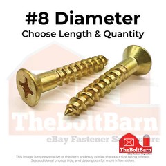 #8 Phillips Flat Head Wood Screws Brass (Choose Length & Qty)