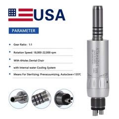 ASkeadnt Dental Inner Channel Slow Low Speed Air Motor Handpiece 4 Hole E-type